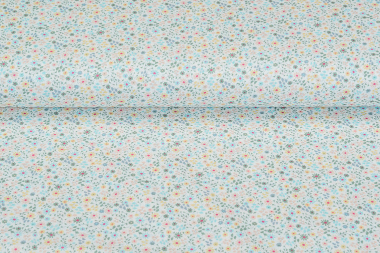 Katoen Poplin bedrukt summer flower blauw-groen