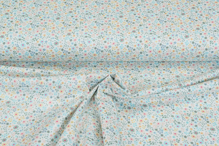Katoen Poplin bedrukt summer flower blauw-groen