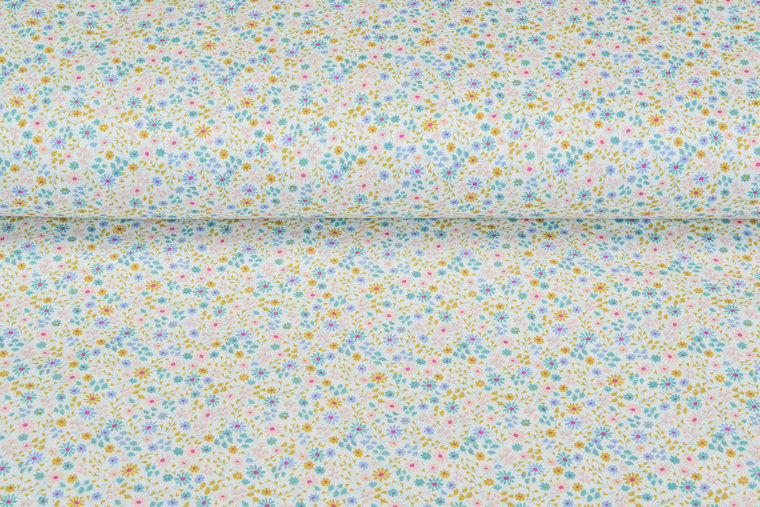 Katoen Poplin bedrukt summer flower blauw-paars