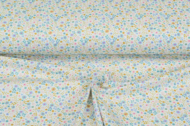 Katoen Poplin bedrukt summer flower blauw-paars
