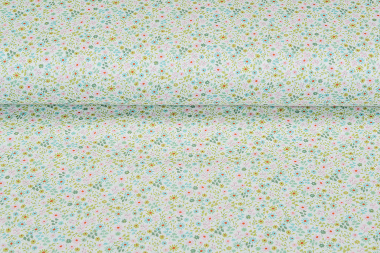 Katoen Poplin bedrukt summer flower groen