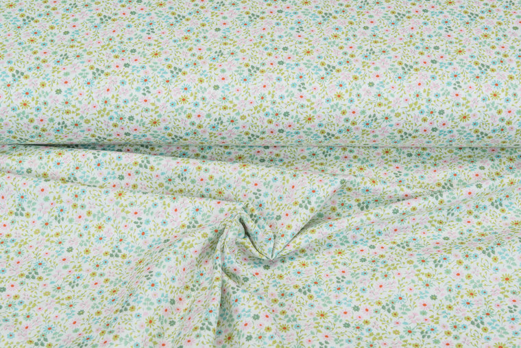 Katoen Poplin bedrukt summer flower groen