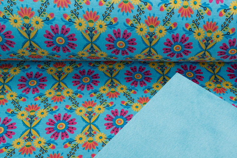 Alpenfleece bedrukt flower aqua