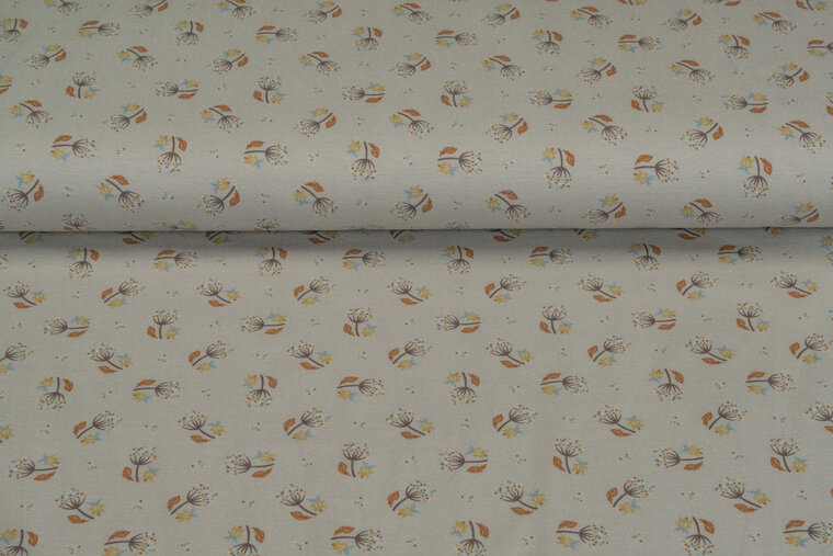 Katoen Tricot bedrukt Dandelion grijs-taupe