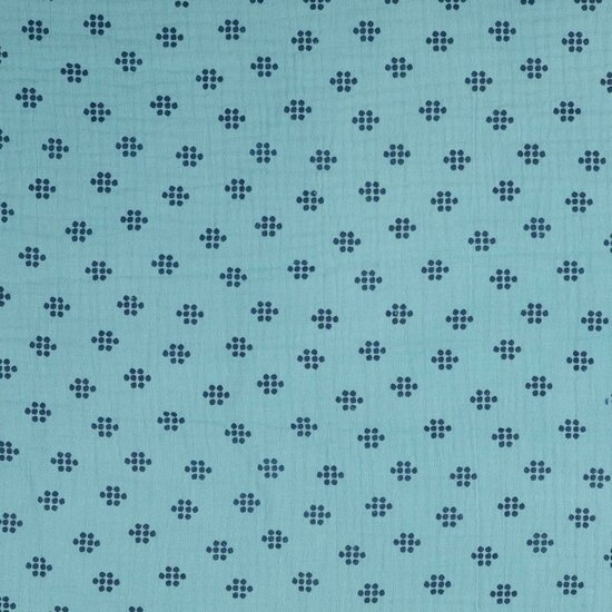 Katoenen Mousseline bedrukt puntjes turquoise