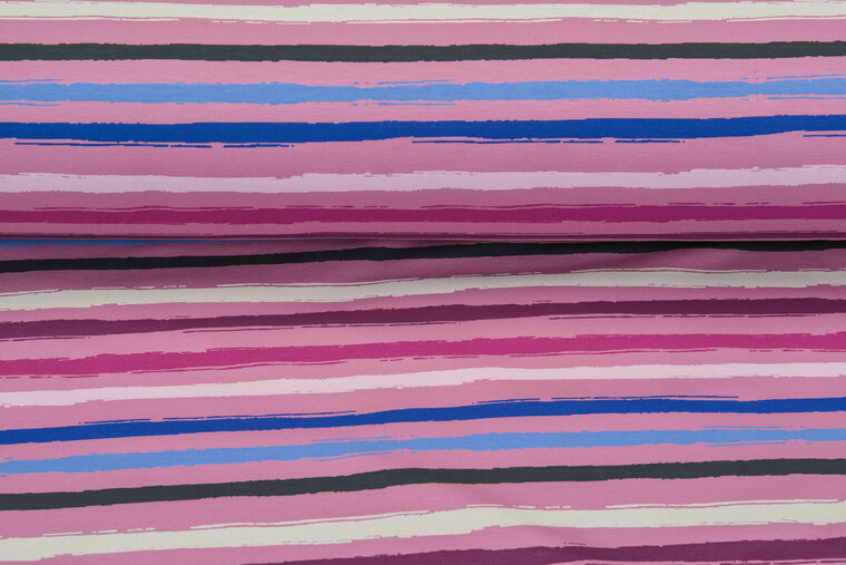 French Terry bedrukt multi stripes oudroze