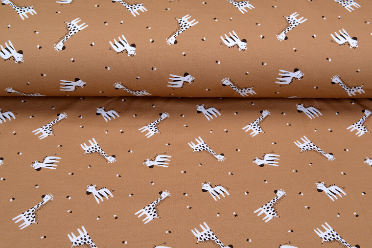 French Terry bedrukt giraffe donker beige
