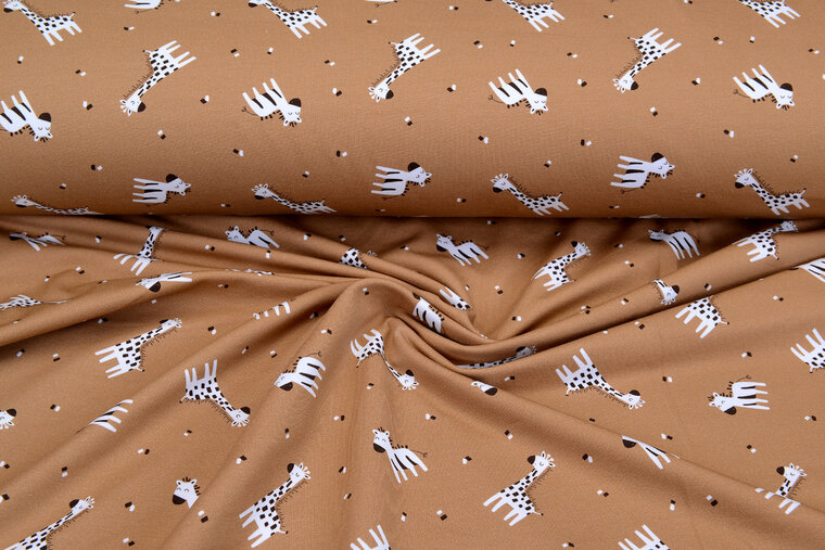 French Terry bedrukt giraffe donker beige
