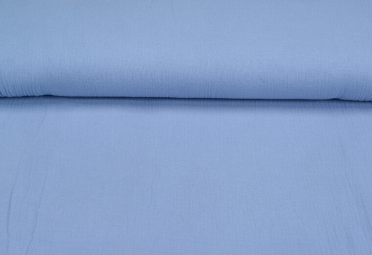 Katoenen mousseline uni blauw-grijs