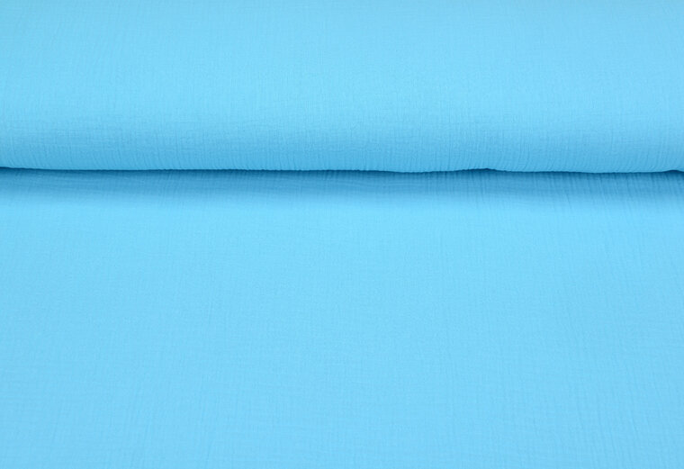 Katoenen mousseline uni fel aqua blauw