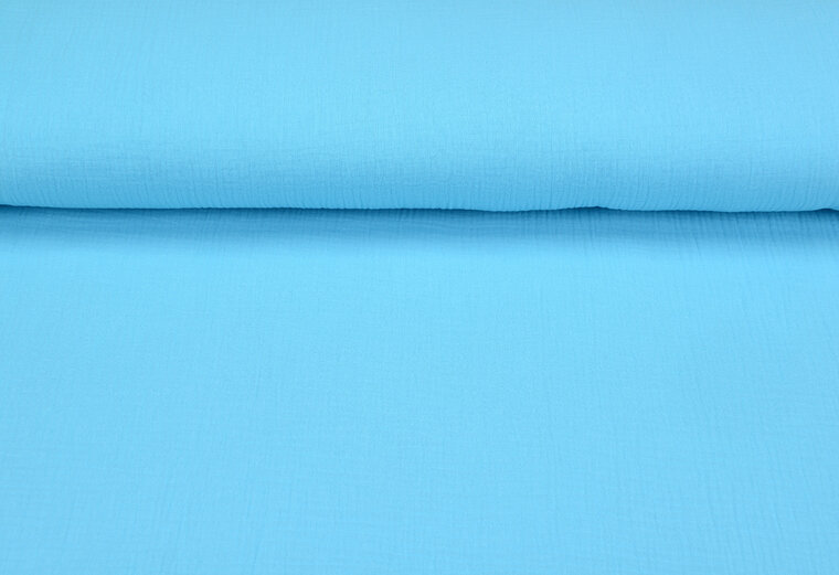 Katoenen mousseline uni fel aqua blauw