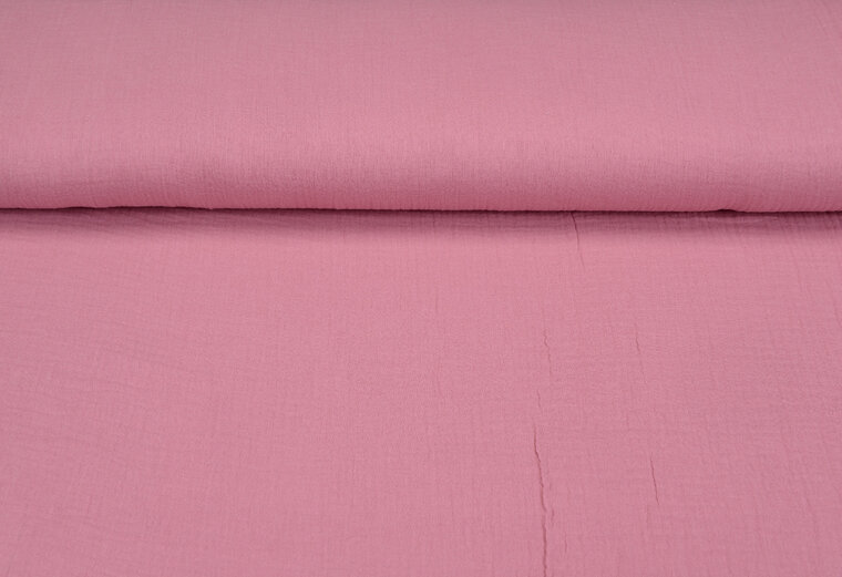 Katoenen mousseline uni pastel roze