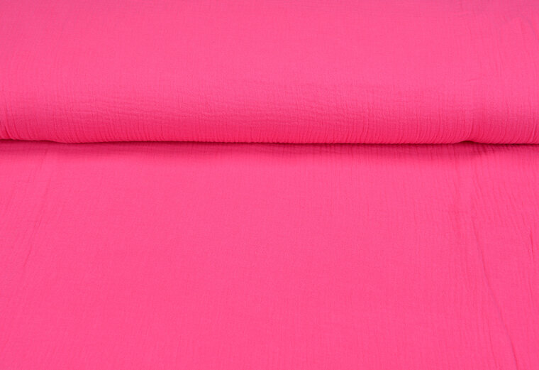 Katoenen mousseline uni fluo pink