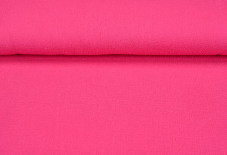 Katoenen mousseline uni fluo pink 1