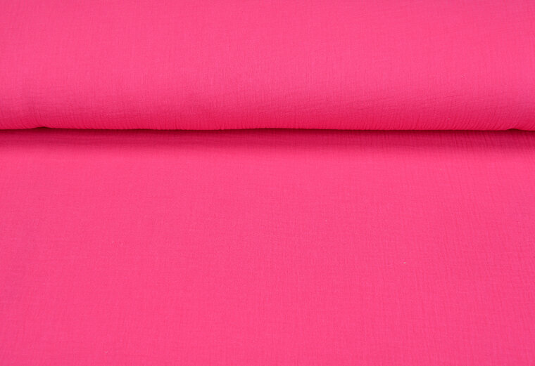 Katoenen mousseline uni fluo pink 1