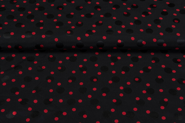Satijn bedrukt dots zwart-rood