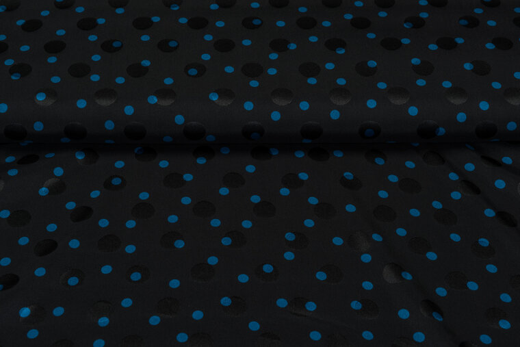 Satijn bedrukt dots zwart-blauw
