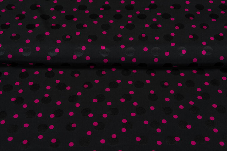 Satijn bedrukt dots zwart-roze