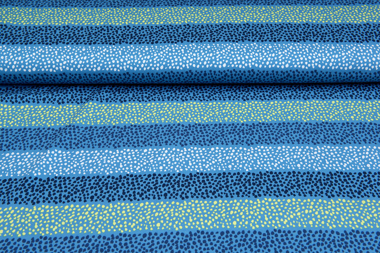 Katoenen Tricot bedrukt colorful stripes blauw-groen