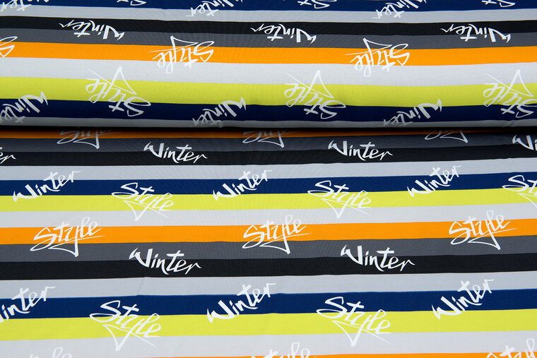 Katoenen Tricot bedrukt colorful stripes winter style