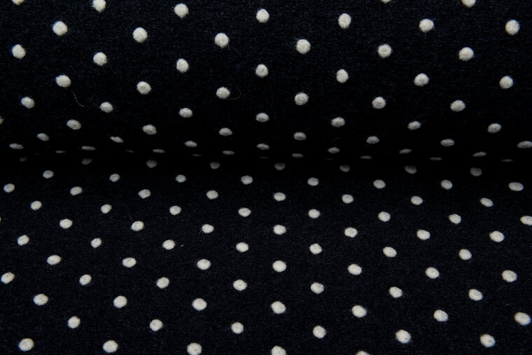 Boiled wool fluffy small dots donkergrijs-ecru