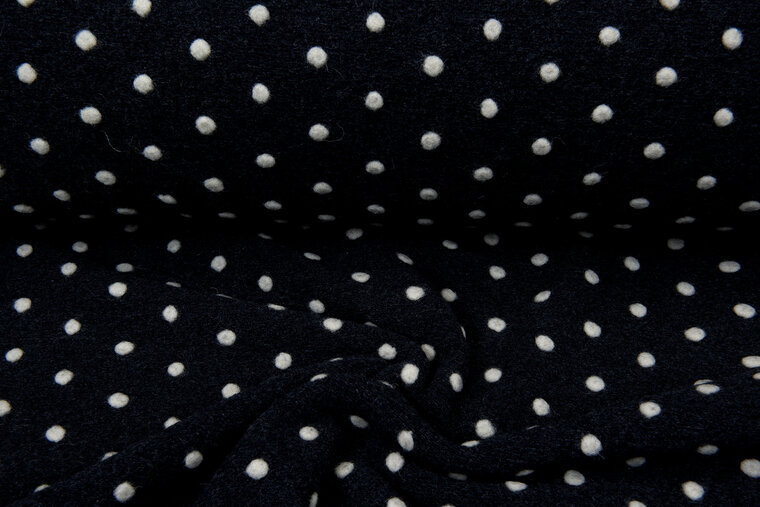 Boiled wool fluffy small dots donkergrijs-ecru