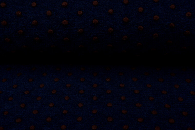 Boiled wool fluffy small dots blauw-bruin