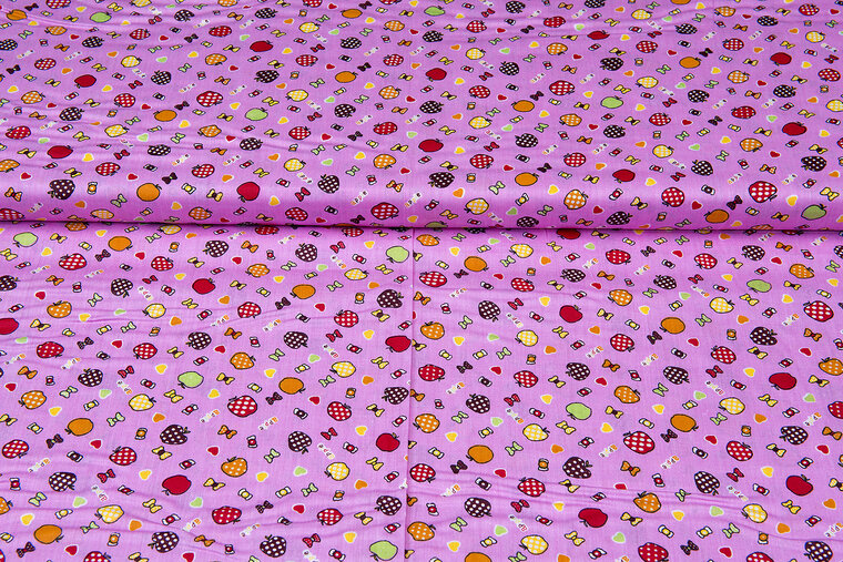 Katoen Poplin bedrukt fruit candy roze