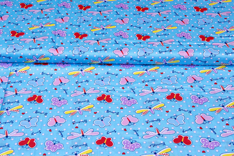 Katoen Poplin bedrukt butterfly blauw