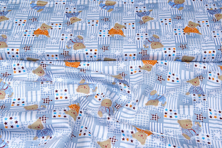 Katoen Poplin bedrukt bears with stars blauw