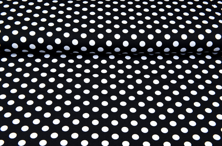 Katoenen Tricot bedrukt dots zwart-wit