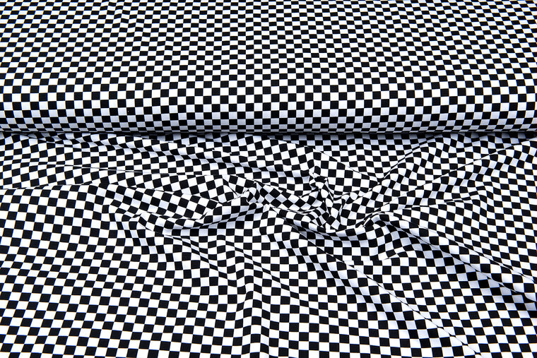 Katoenen Tricot bedrukt squares 1cm zwart-wit