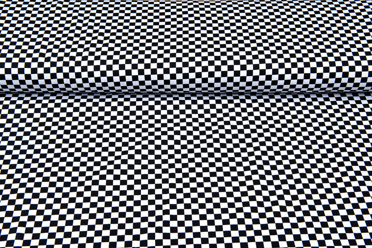 Katoenen Tricot bedrukt small squares zwart-wit