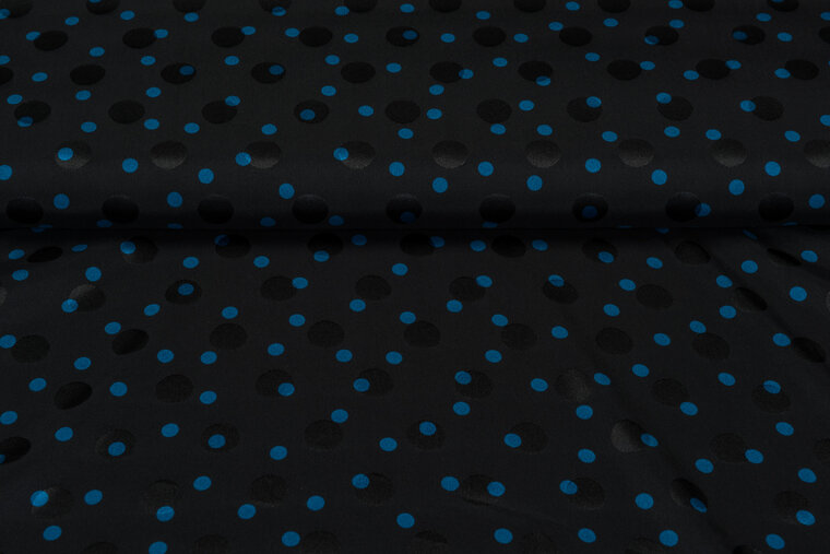 Satijn bedrukt dots zwart-blauw