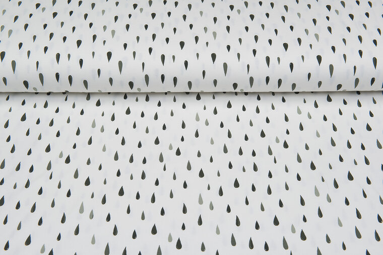 Katoenen Tricot bedrukt raindrops off-white donkergroen-mint