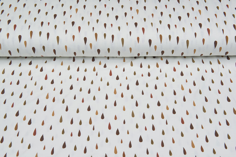 Katoenen Tricot bedrukt raindrops off-white roest