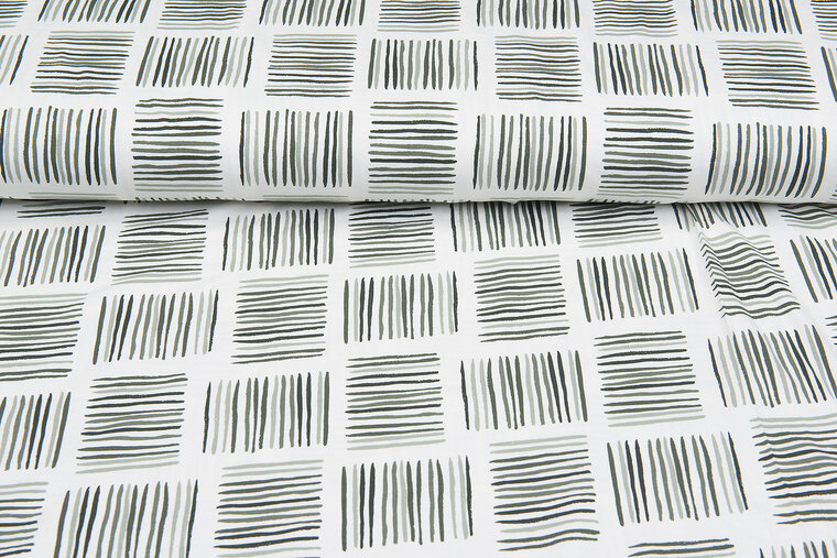 Katoenen Tricot bedrukt square stripes mint-groen