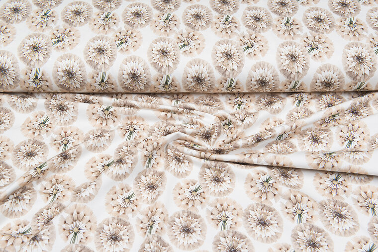 Katoenen Tricot bedrukt digitaal little flowers wit-beige
