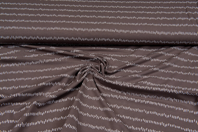 Katoenen Tricot bedrukt irreguler stripes bruin