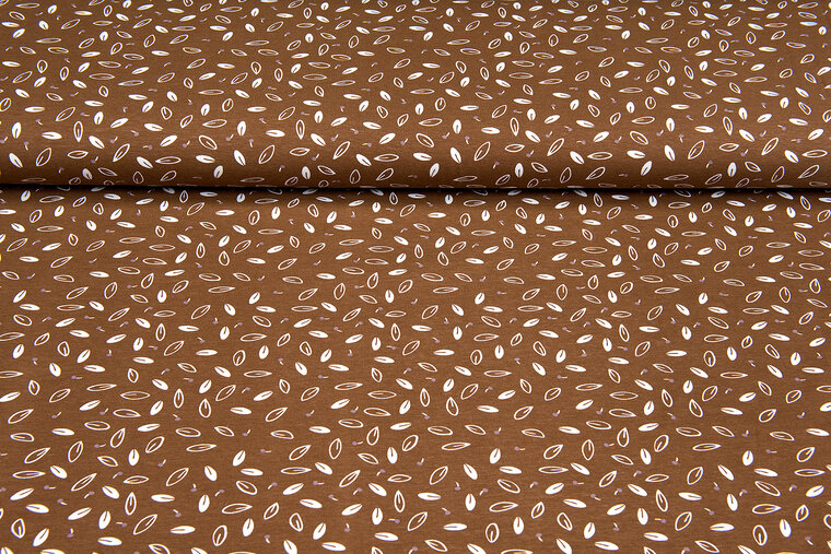 Katoenen Tricot bedrukt coffee beans lichtbruin