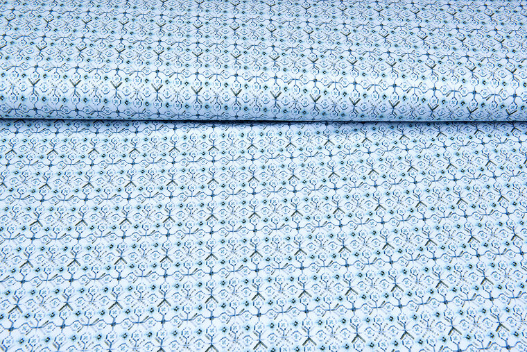 Katoenen Tricot bedrukt fantasy mint-blauw