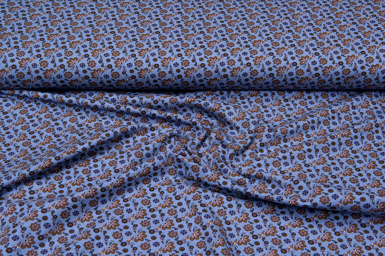Katoenen Tricot bedrukt flowers metaalblauw