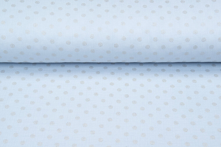Katoenen mousseline bedrukt Foil Drops lichtblauw-goud