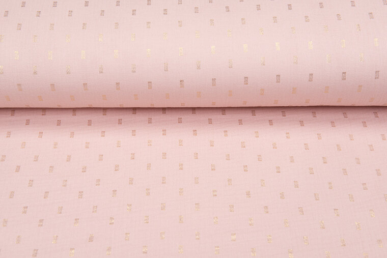 Katoenen mousseline bedrukt Foil Rectangle pastelroze-goud