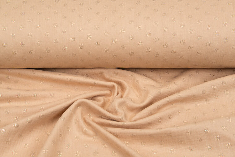 Katoenen mousseline bedrukt Foil Drops donkerbeige-goud