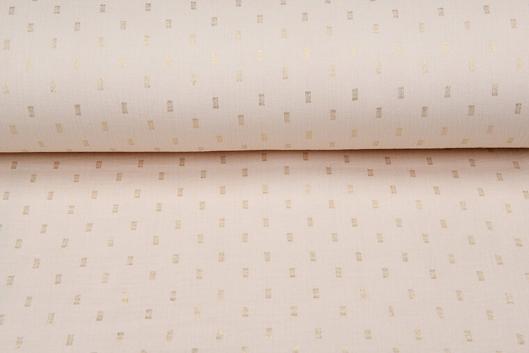 Katoenen mousseline bedrukt Foil Rectangle beige-goud