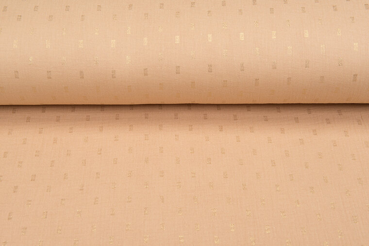 Katoenen mousseline bedrukt Foil Rectangle donkerbeige-goud