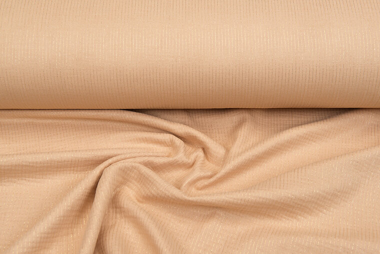 Katoenen mousseline bedrukt Foil Stripes donkerbeige-goud