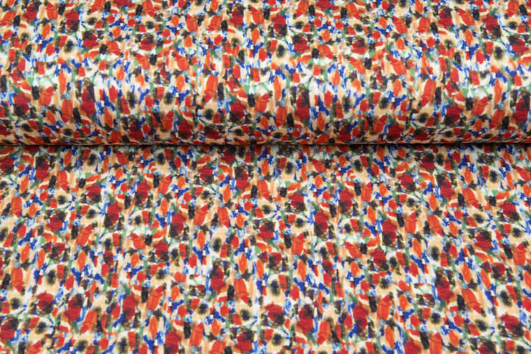 Viscose bedrukt camo watercolor pique roest-rood