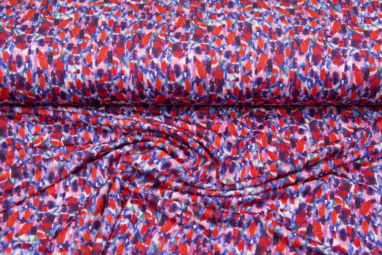 Viscose bedrukt camo watercolor pique paars-rood